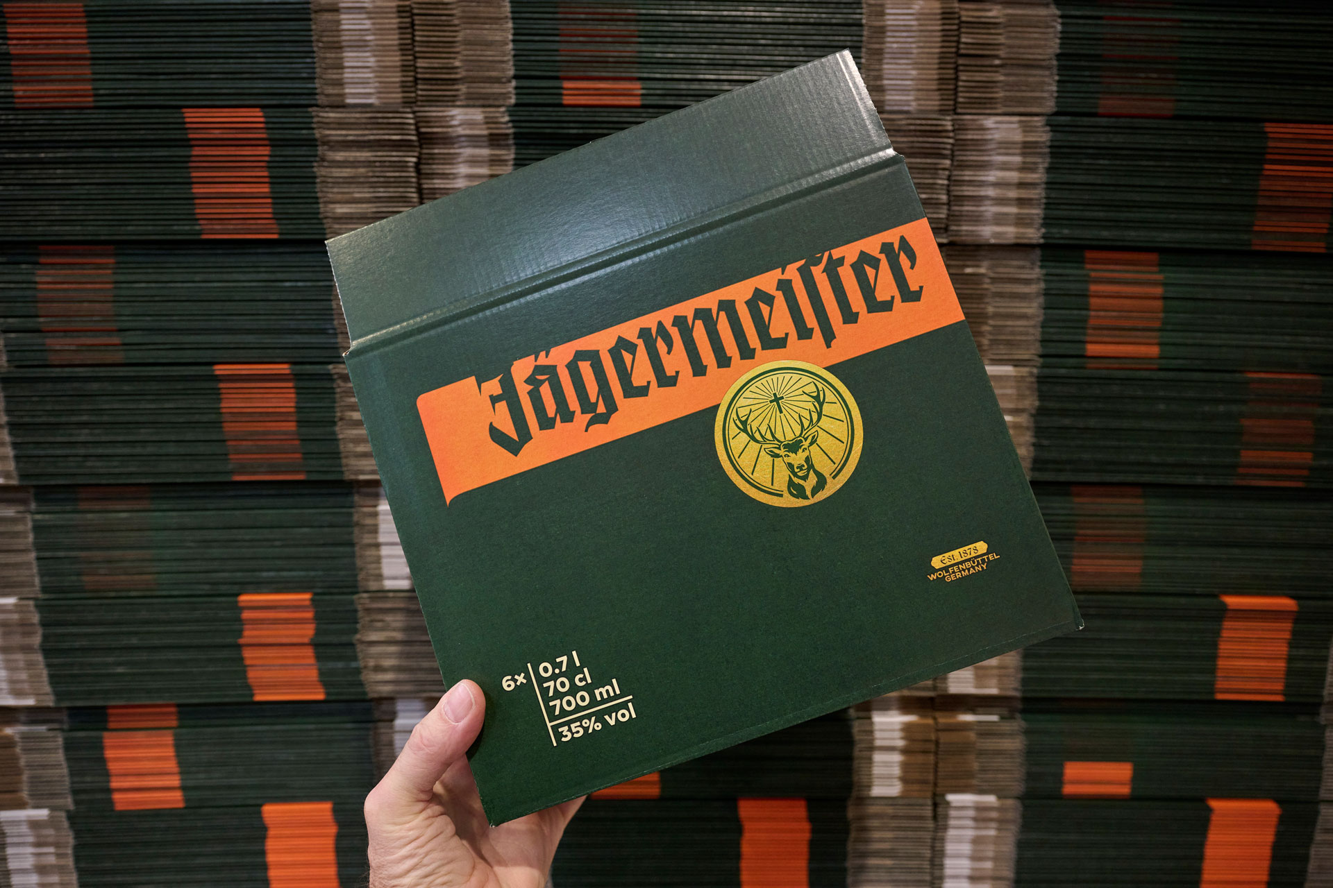 Jägermeister box in front of a warehouse Jägermeister box in front of a warehouse